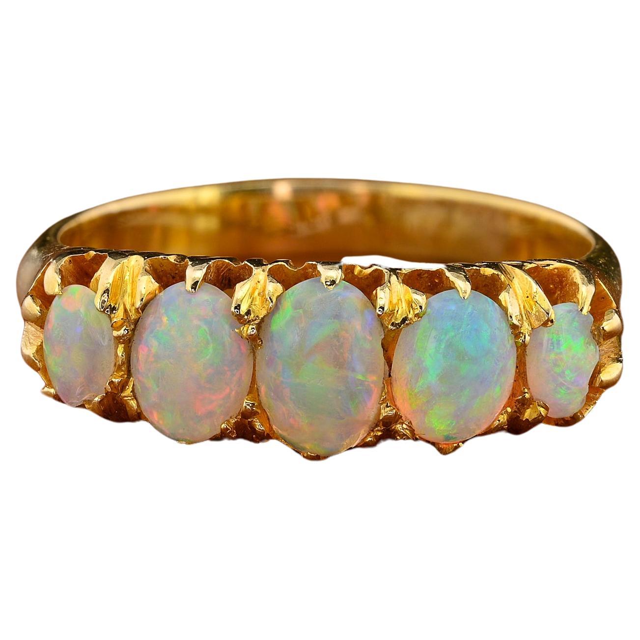 Victorian 2.0 Ct Opal Five Stone 18 Kt Ring For Sale
