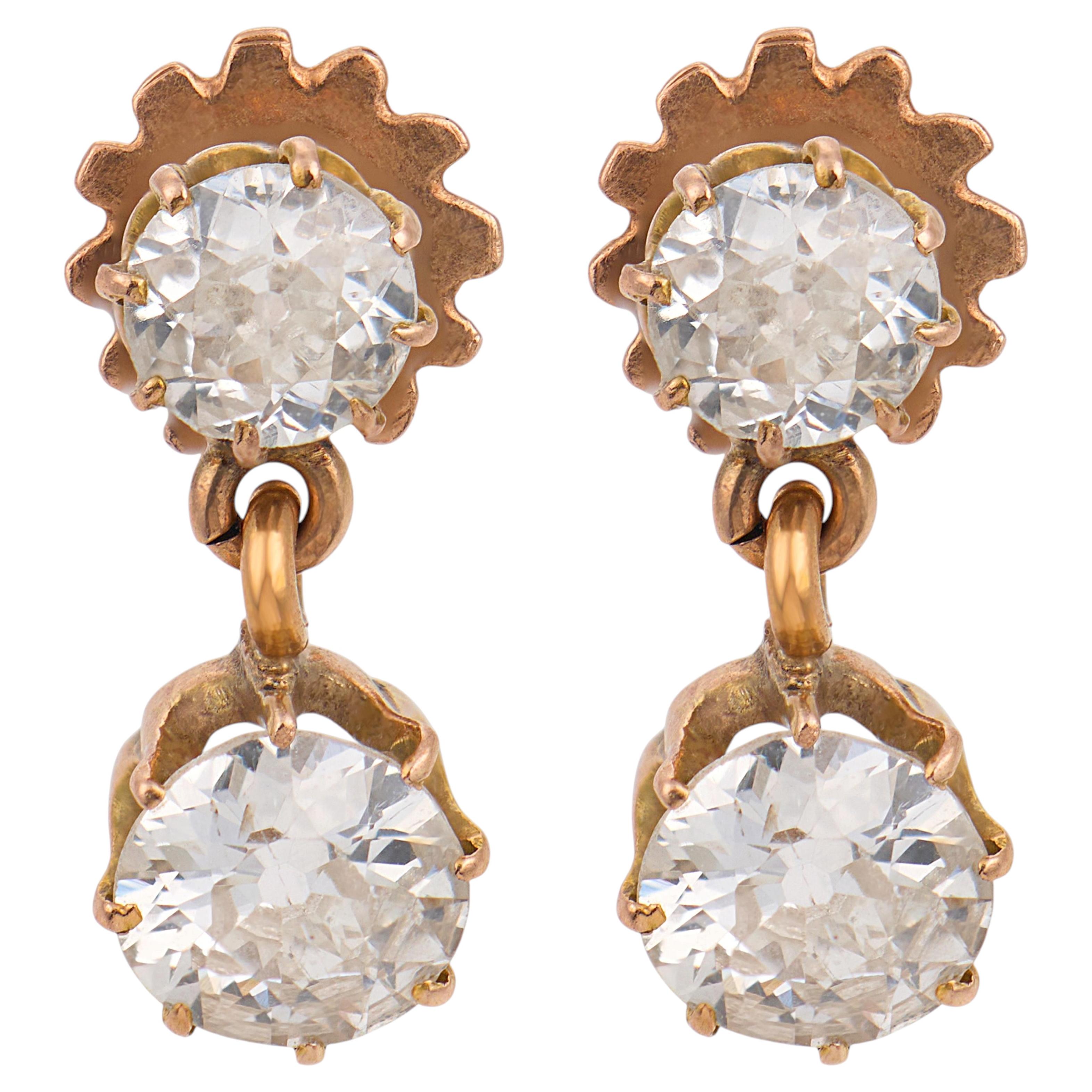 Viktorianische Ohrringe mit 2,00 Karat Diamanten aus 9k Gelbgold