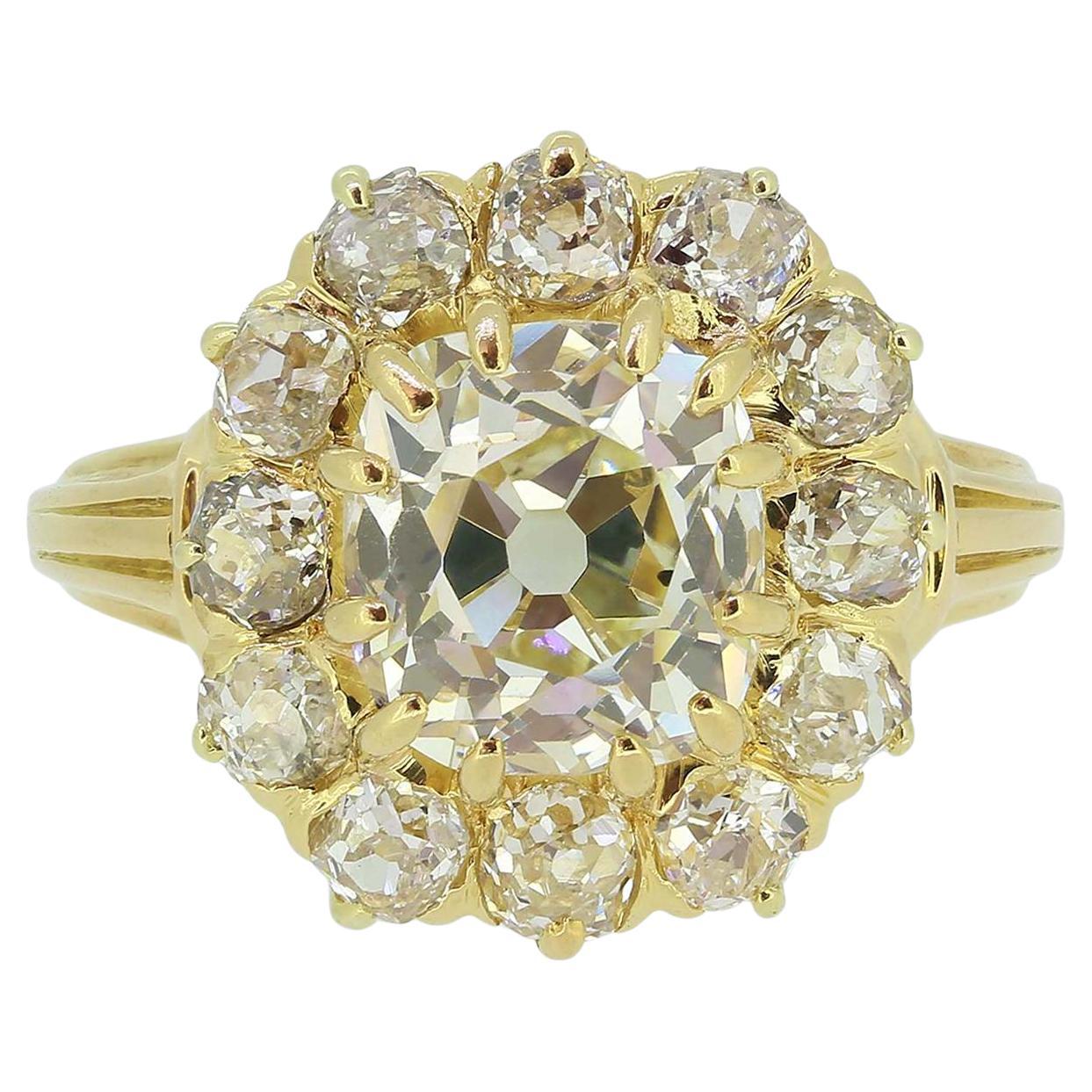 Victorian 2.00 Carat Old Cushion Cut Diamond Cluster Ring For Sale