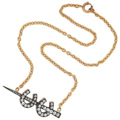 Victorian 2.00 Total Carat Diamond Double Horseshoe and Nail Pendant Necklace