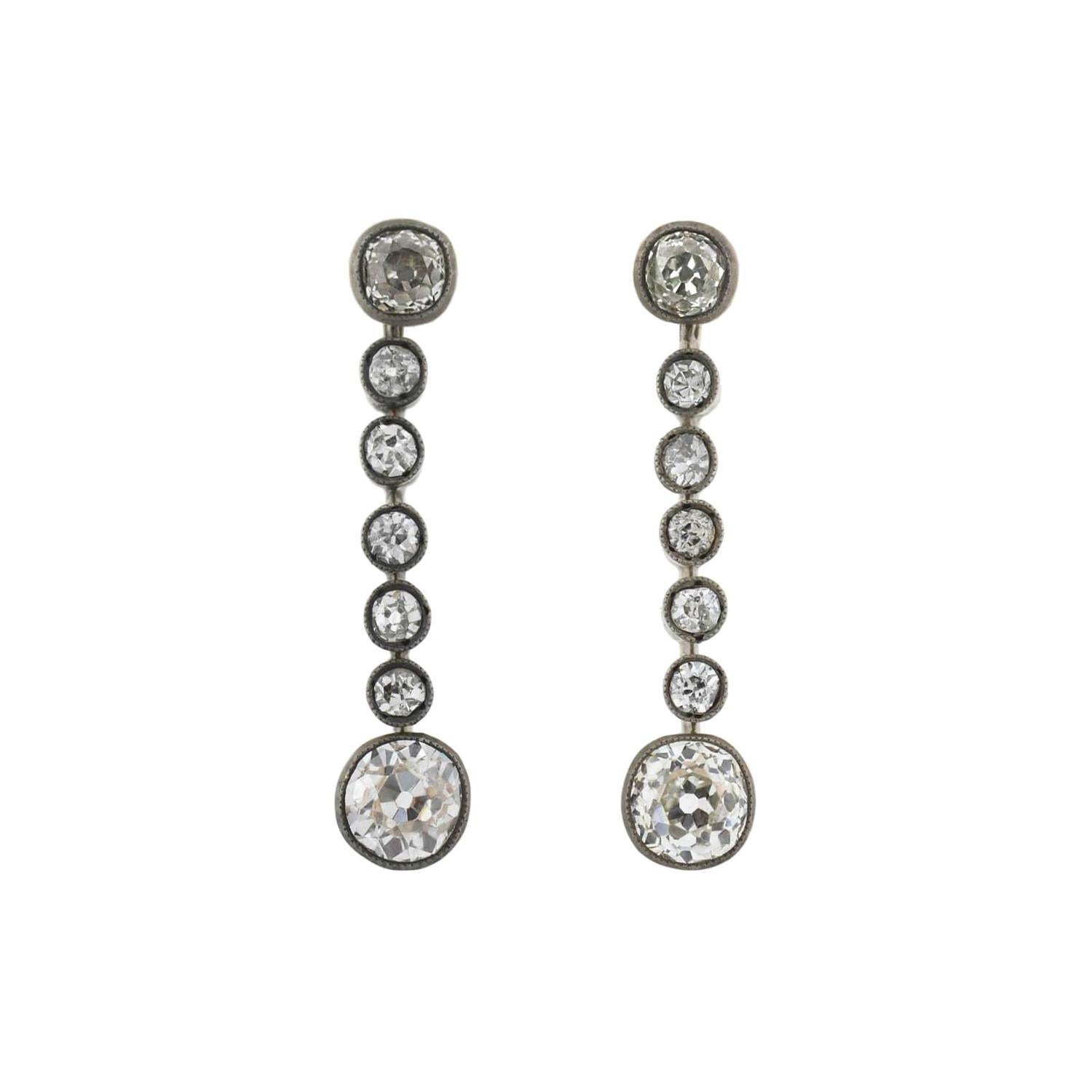 Victorian 2.00 Total Carat Diamond Drop Earrings