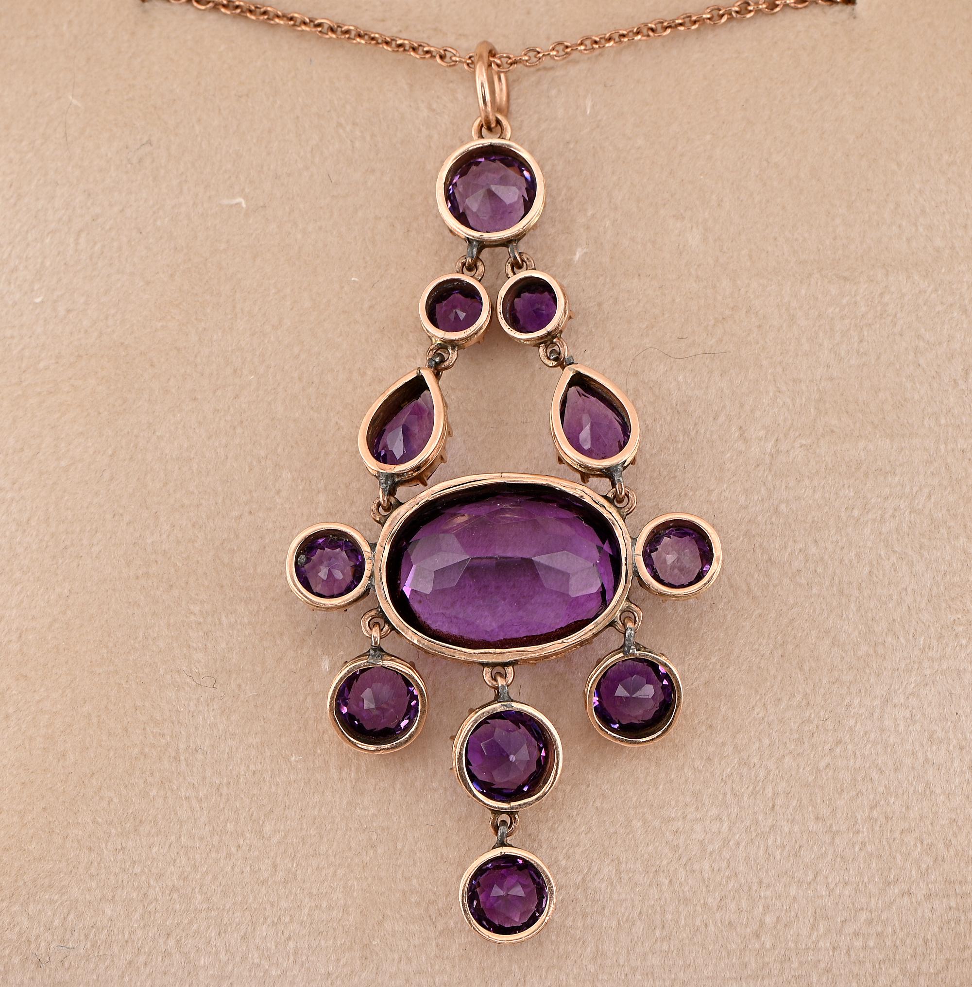 Victorian 20.00 Ct Natural Amethyst 9 Kt Gold Pendant For Sale 2