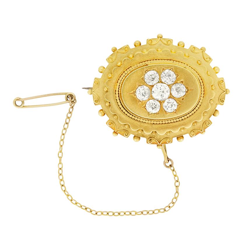 Antique Cushion Cut Victorian 2.00ct Diamond Brooch, c.1880s For Sale