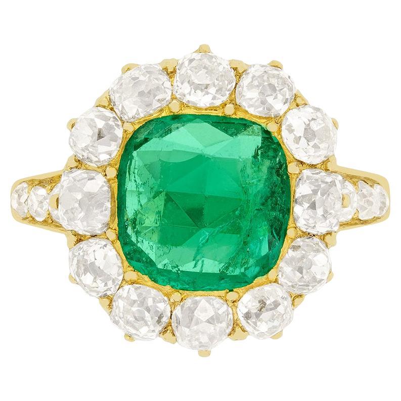 Victorian 2.00ct Emerald and Diamond Cluster Ring, c.1880s For Sale