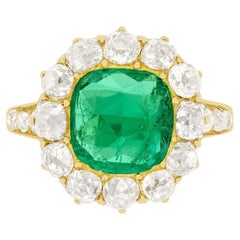 Victorian 2.00ct Emerald and Diamond Cluster Ring, c.1880s