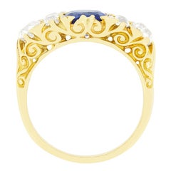 Victorian 2.00ct Sapphire and Diamond Carved Shank Ring, c.1880s