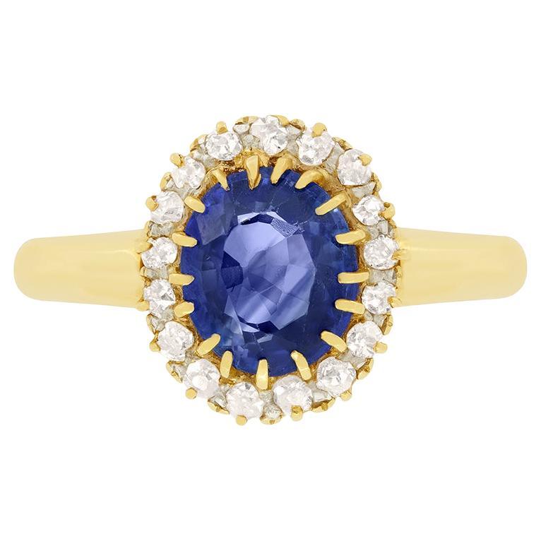 Victorian 2.00 Carat Sapphire and Diamond Cluster Ring, c.1880s For Sale