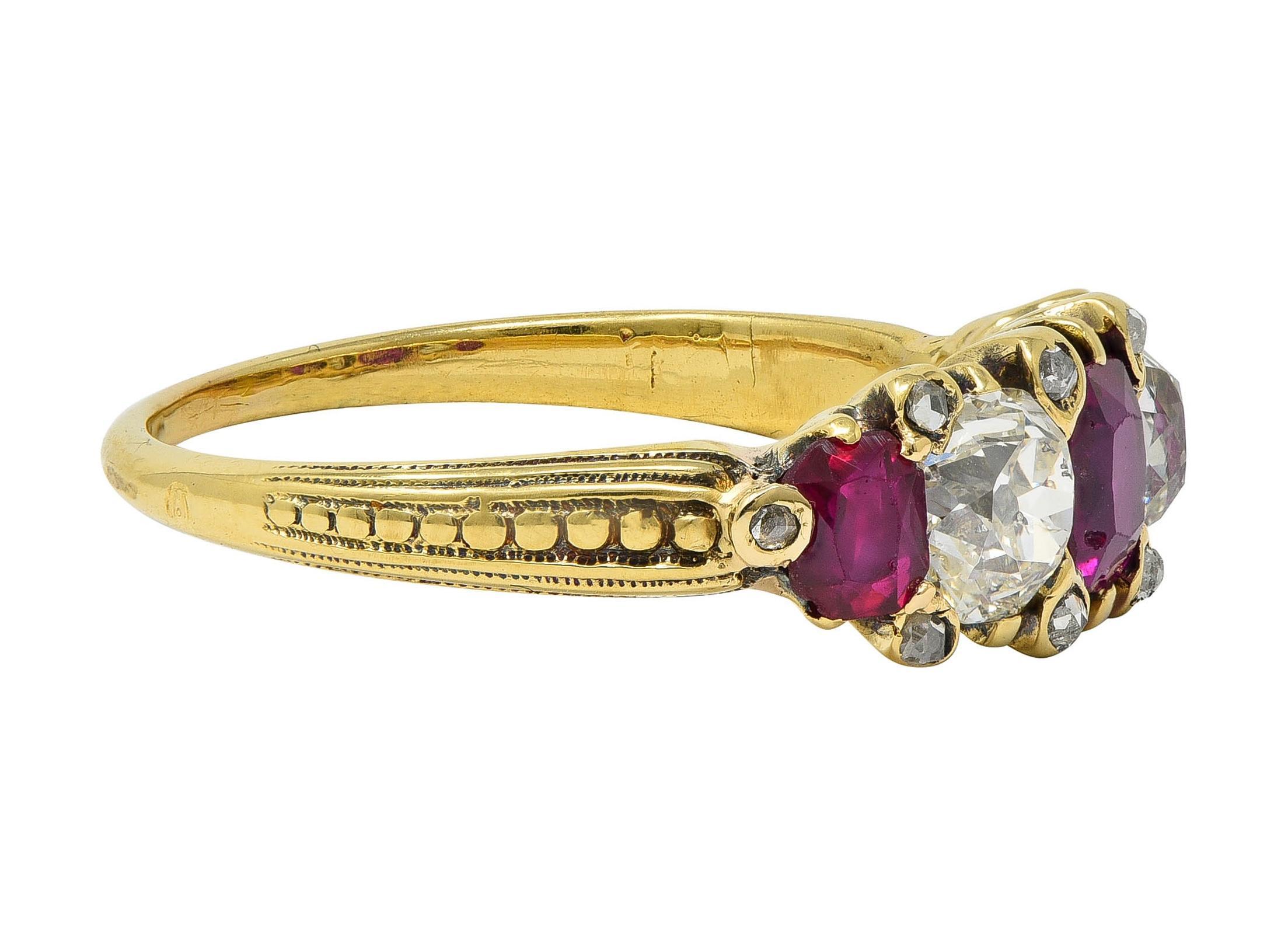 Cushion Cut Victorian 2.02 CTW No Heat Burma Ruby Old Mine Cut Diamond 18K Gold Ring GIA For Sale