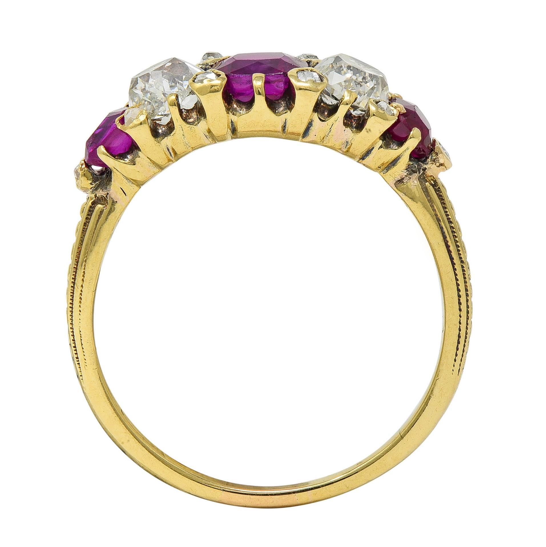 Victorian 2.02 CTW No Heat Burma Ruby Old Mine Cut Diamond 18K Gold Ring GIA For Sale 1