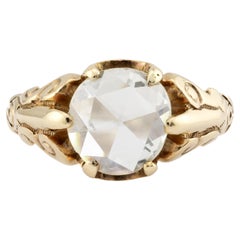 Victorian 2.02ct Rose Cut Diamond Solitaire Unisex Ring in 14 Karat Yellow Gold