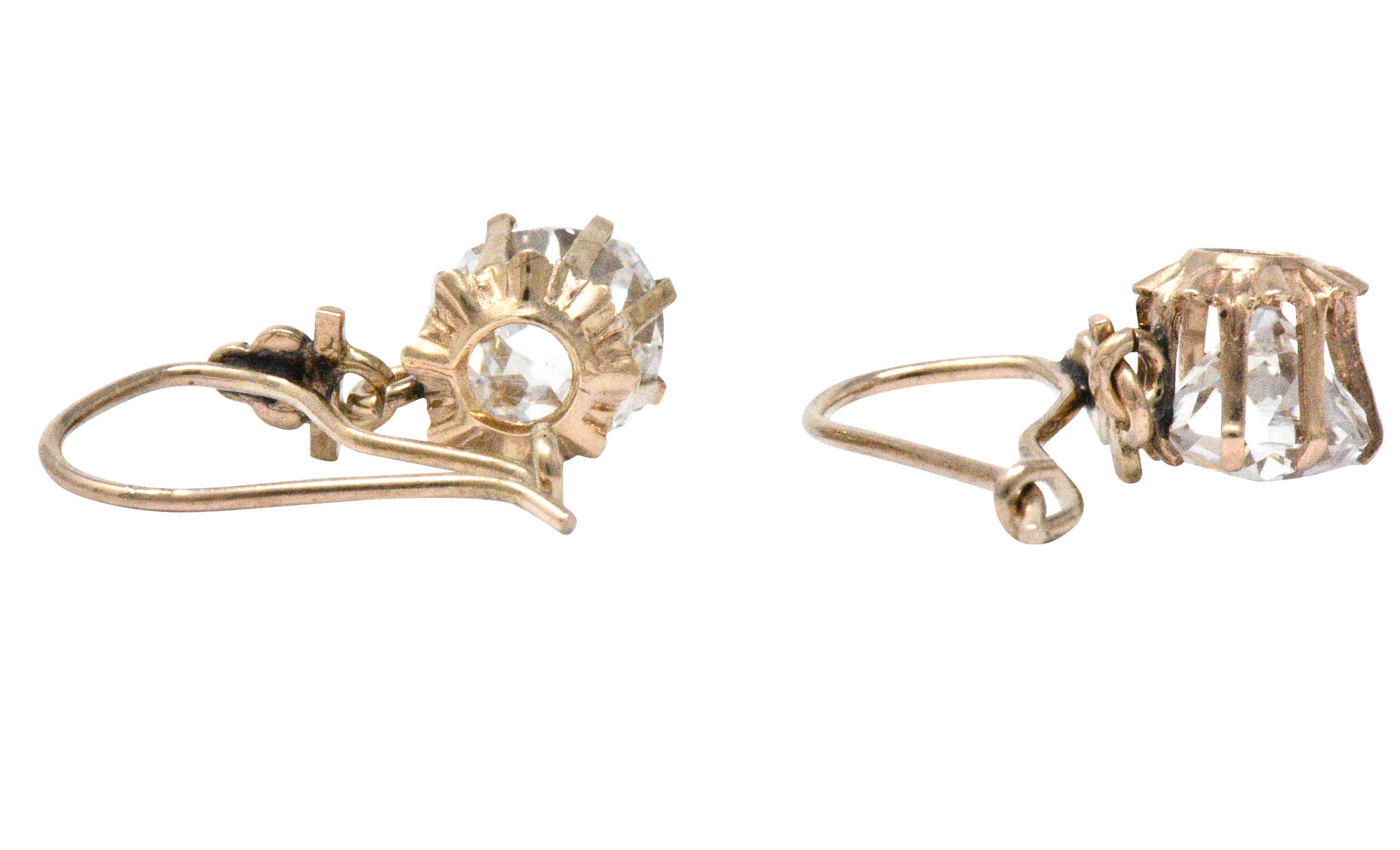 Victorian 2.08 Carat Diamond 10 Karat Rose Gold Drop Earrings GIA 1