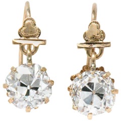 Victorian 2.08 Carat Diamond 10 Karat Rose Gold Drop Earrings GIA