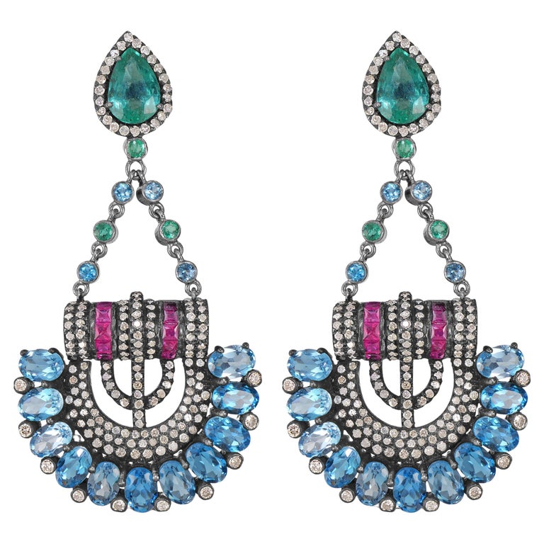 Victoriana Pendientes Colgantes Esmeralda/Rubí/Topacio