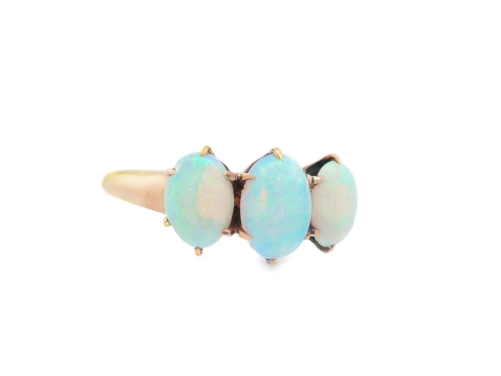 Women's Victorian 20k Yellow Gold 3 Stone Opal Ring Ca 1890 For Sale