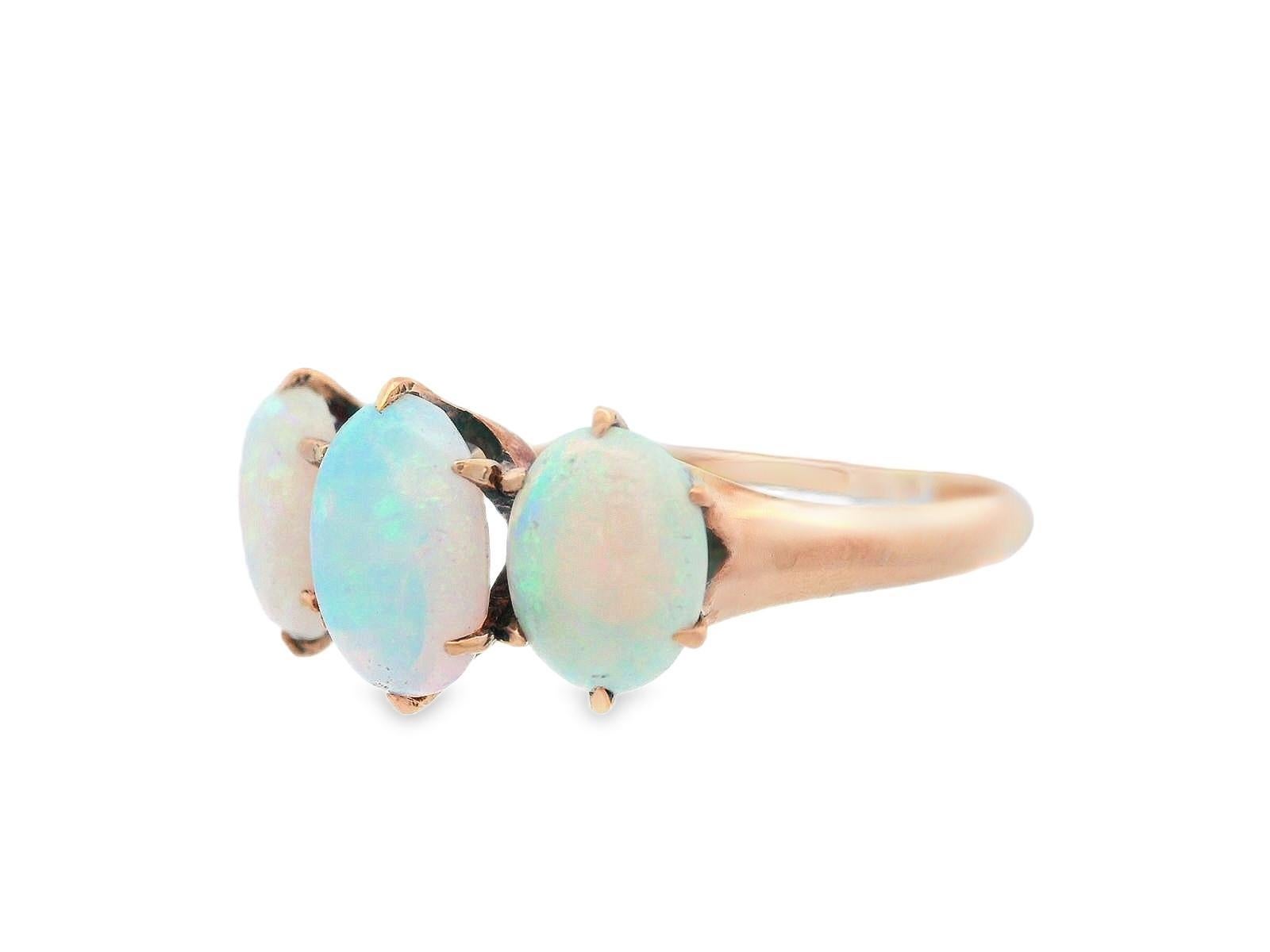 Victorian 20k Yellow Gold 3 Stone Opal Ring Ca 1890 For Sale 1