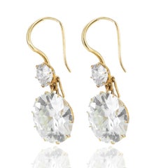 Victorian 20K Yellow Gold 7.99 Carat Old European Diamond Drop Earrings