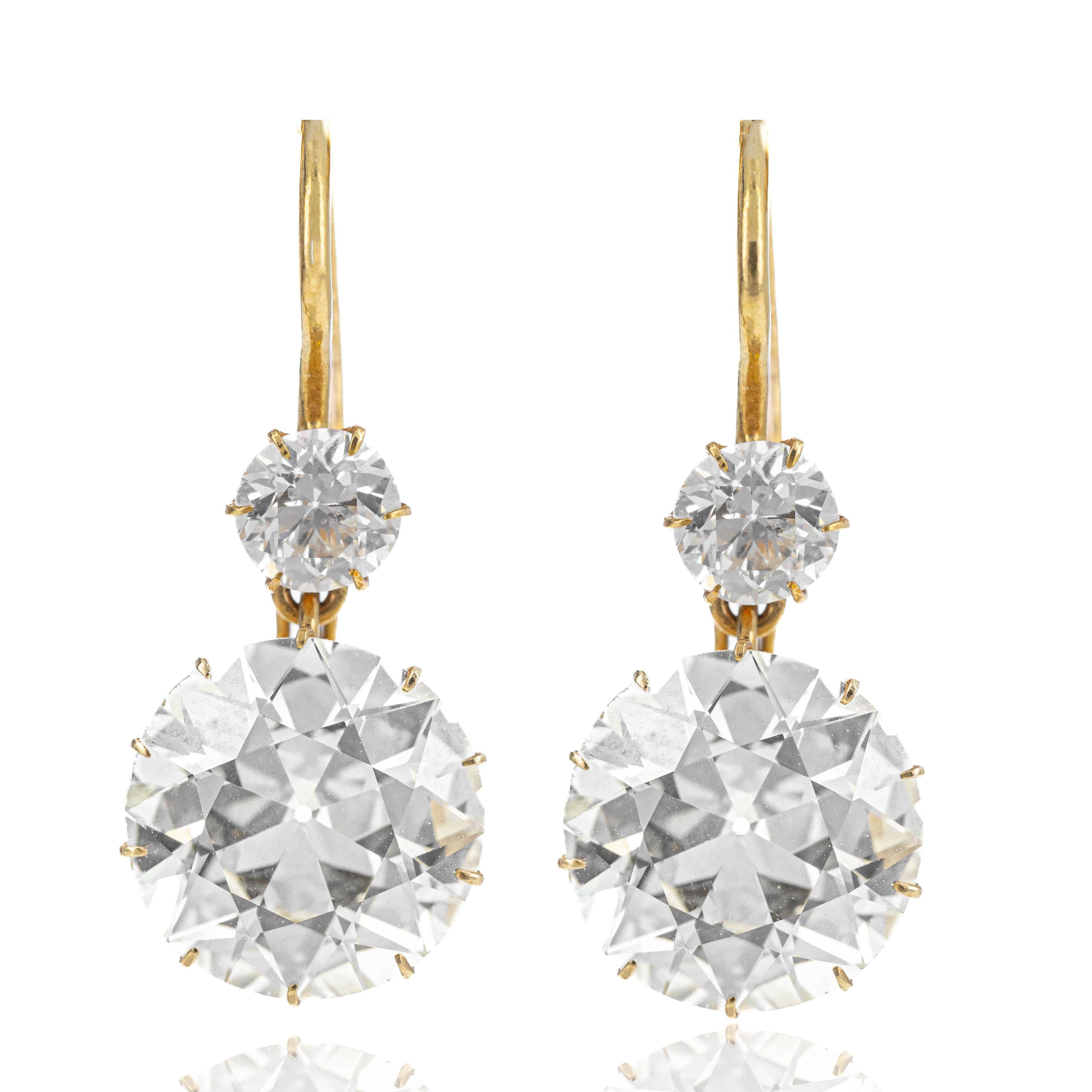 Viktorianische Tropfenohrringe aus 20 Karat Gelbgold mit 8,40 Karat alteuropäischen Diamanten im Angebot 1