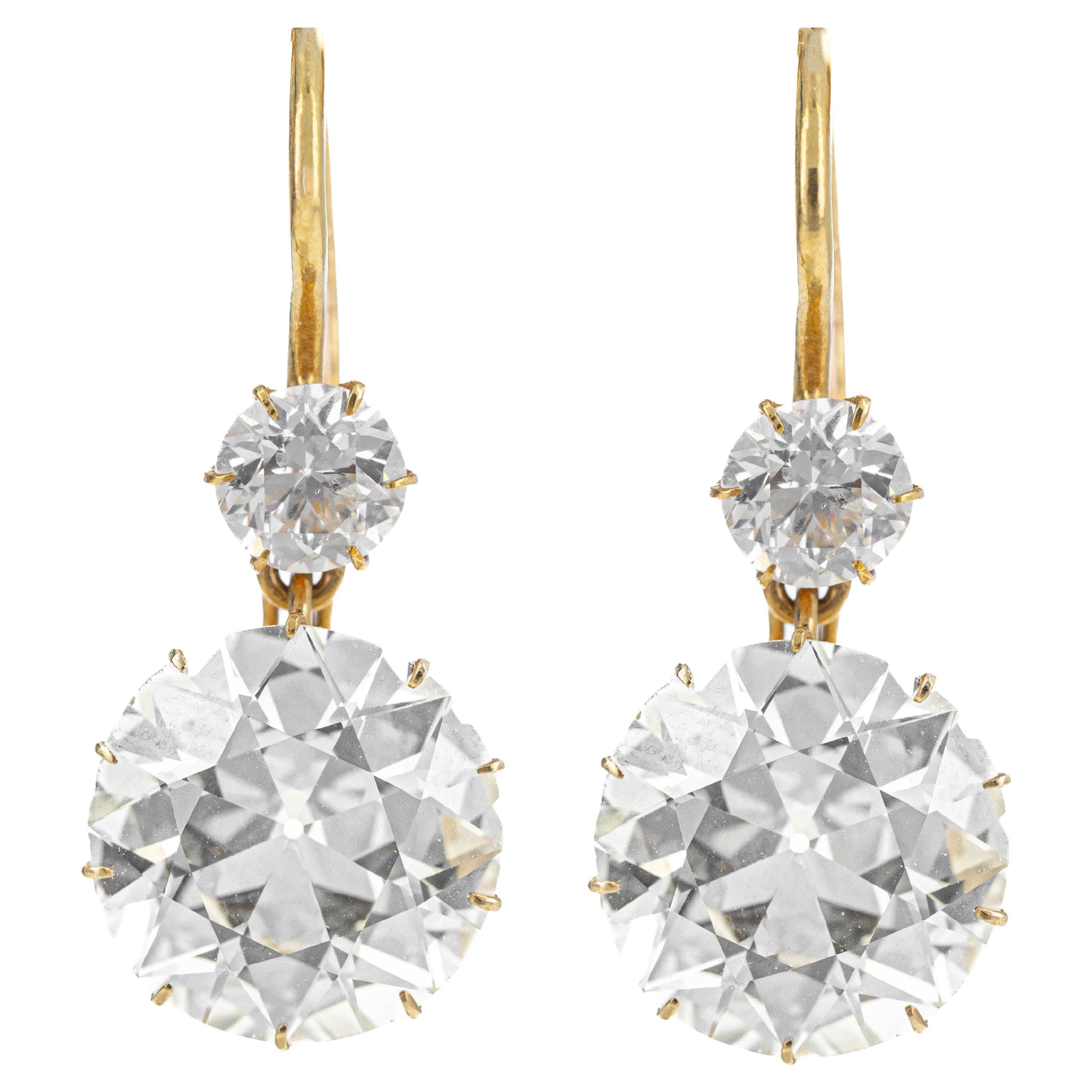 Viktorianische Tropfenohrringe aus 20 Karat Gelbgold mit 8,40 Karat alteuropäischen Diamanten im Angebot