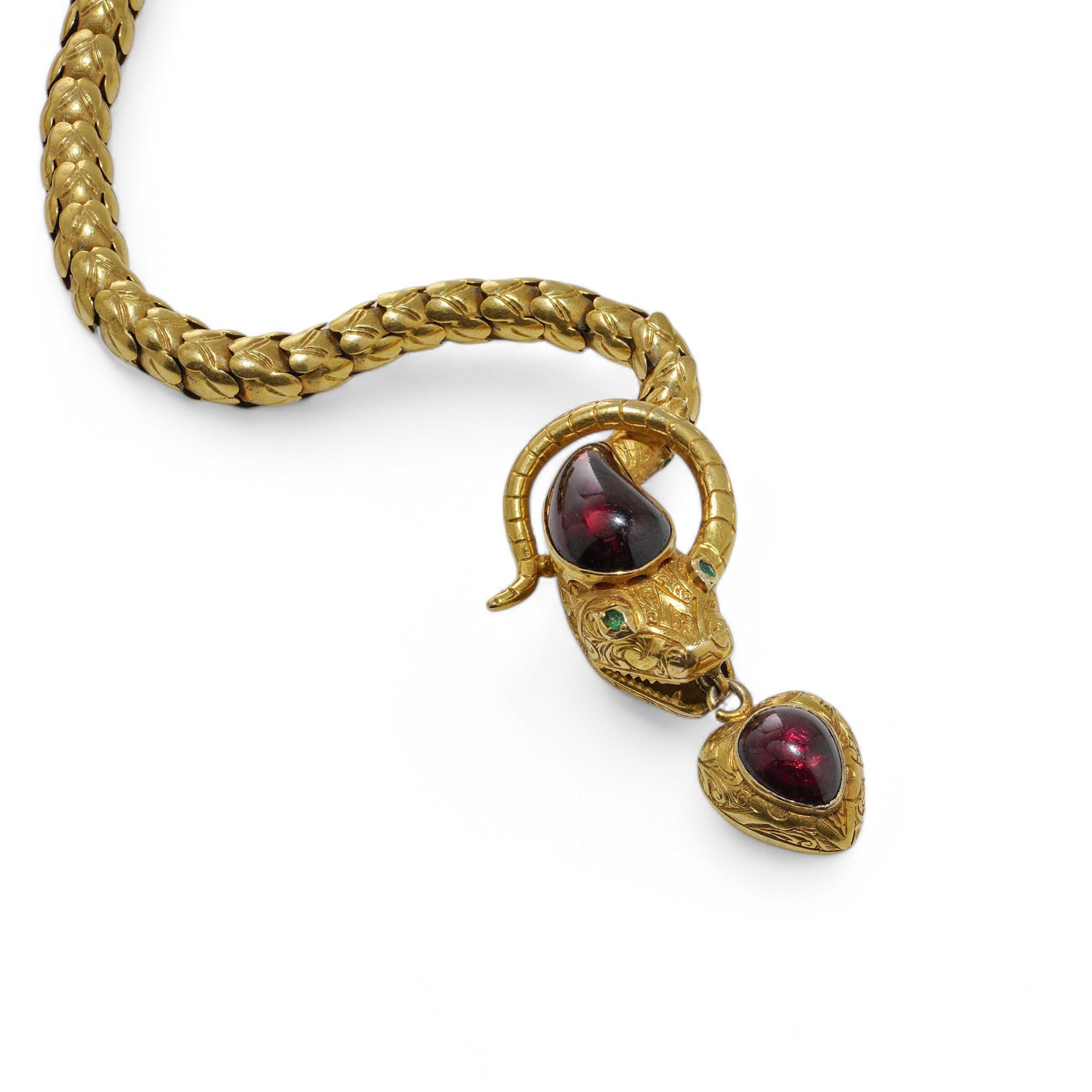 Collana vittoriana in oro 20kt con granato e smeraldo a forma di serpente in vendita 8