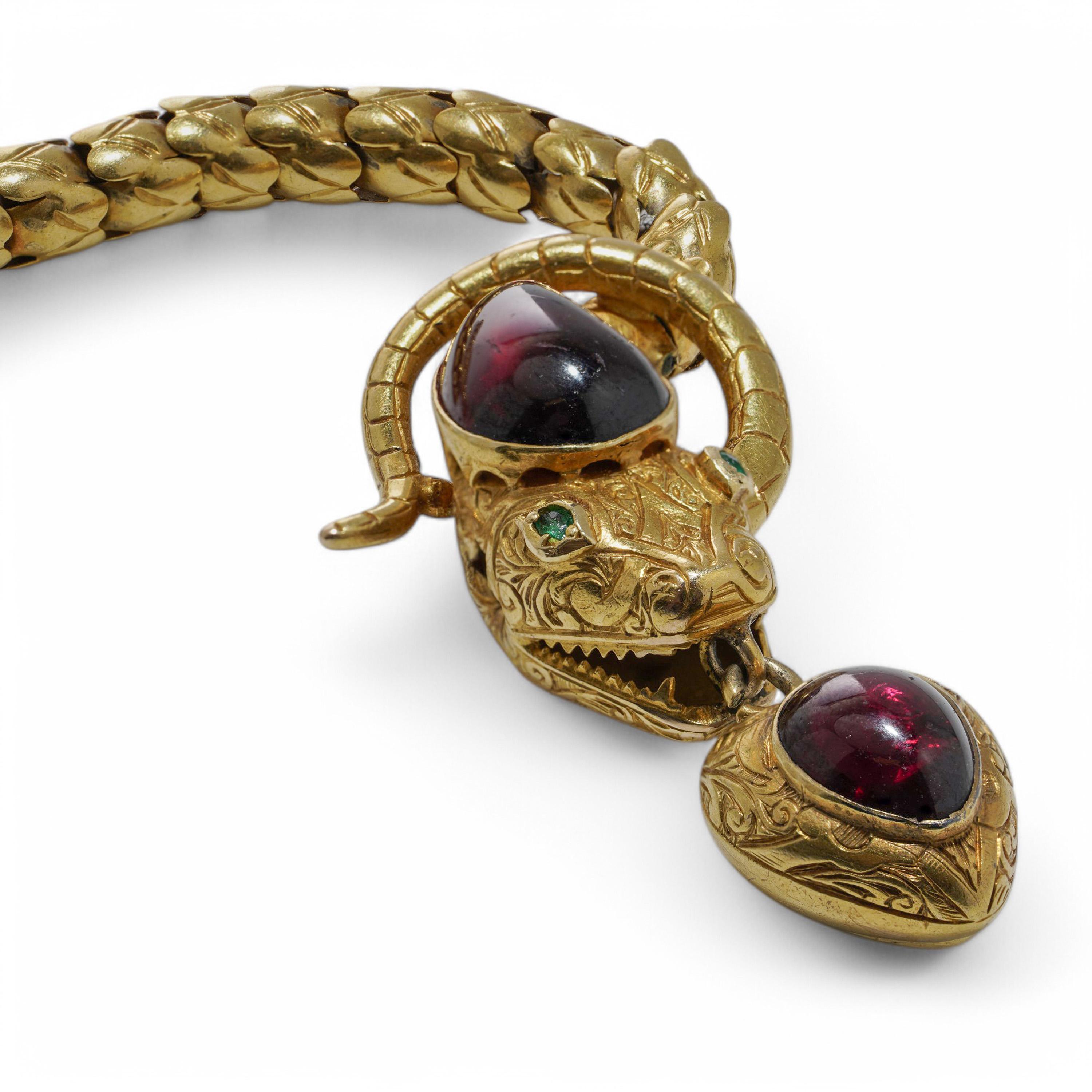 Collana vittoriana in oro 20kt con granato e smeraldo a forma di serpente in vendita 9