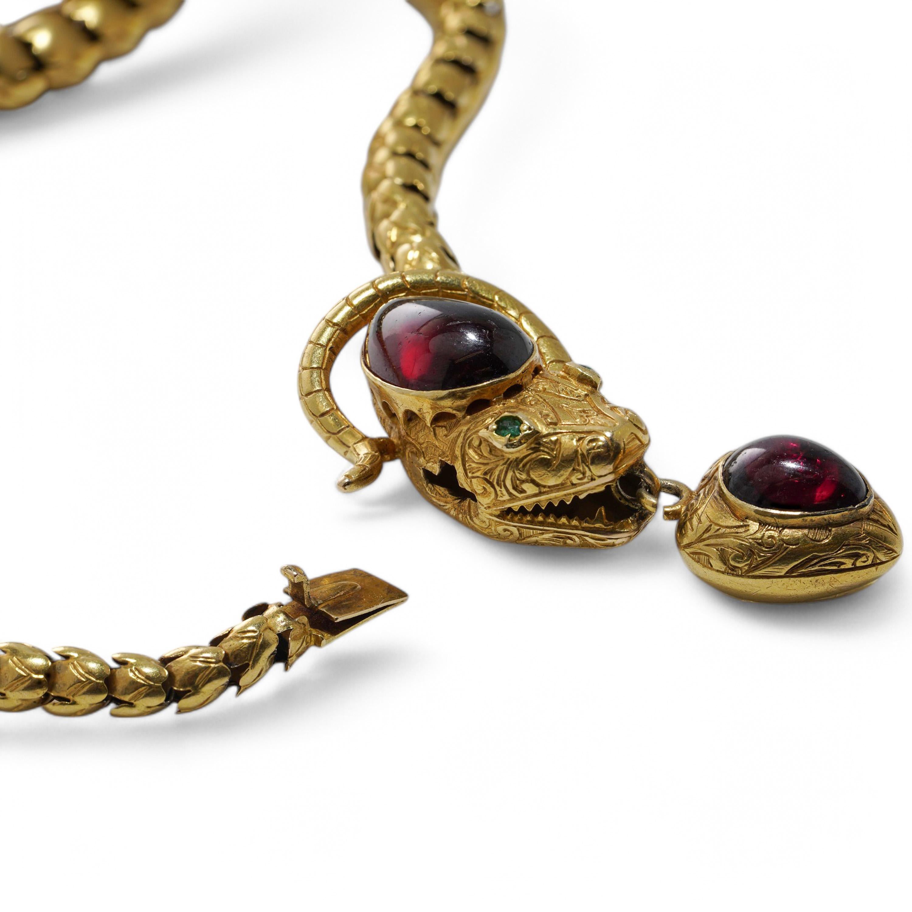 Collana vittoriana in oro 20kt con granato e smeraldo a forma di serpente in vendita 10