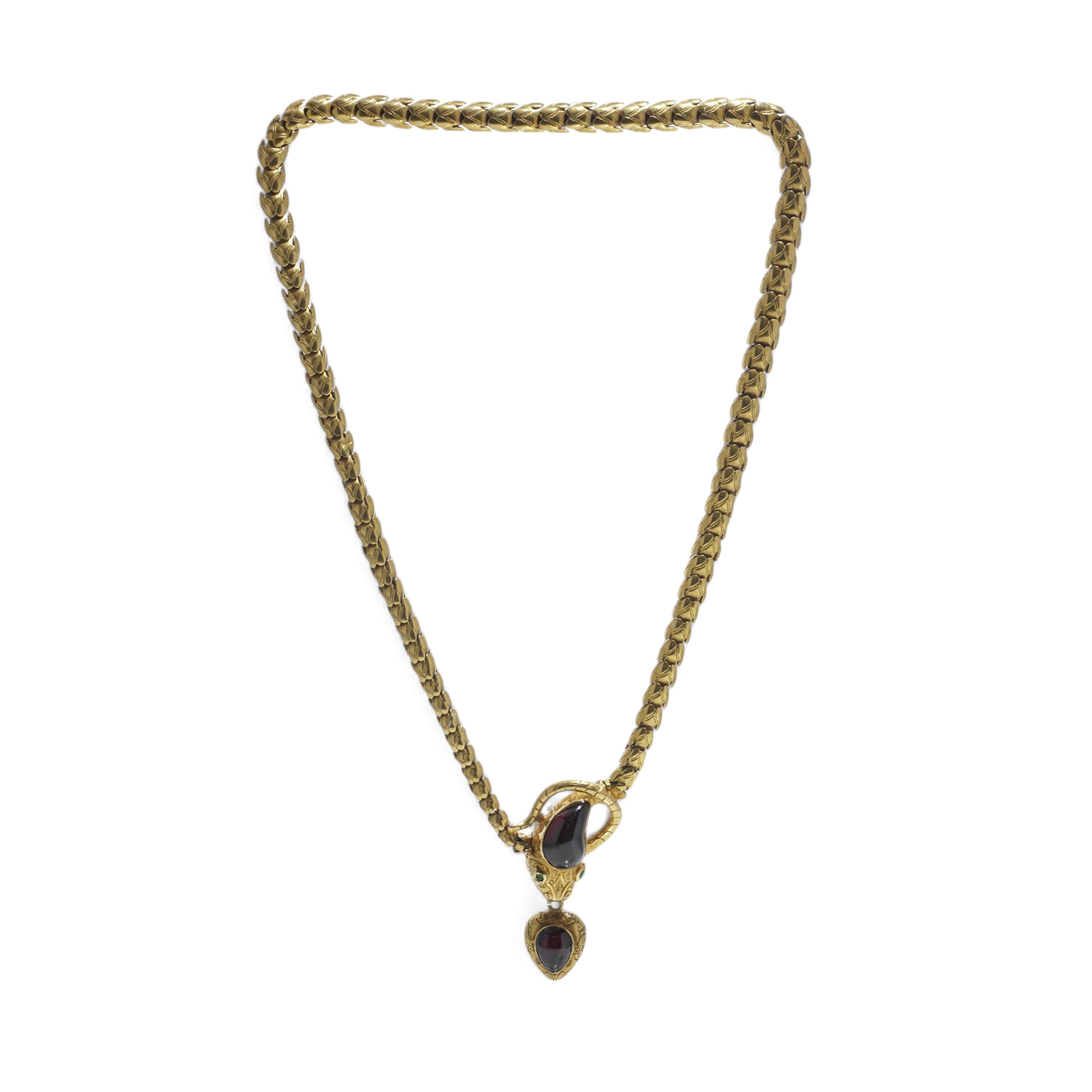 Collana vittoriana in oro 20kt con granato e smeraldo a forma di serpente in vendita 11