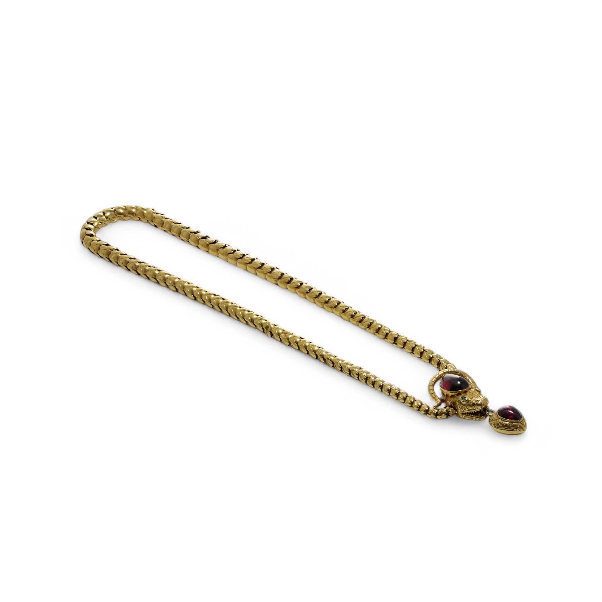 Collana vittoriana in oro 20kt con granato e smeraldo a forma di serpente in vendita 3
