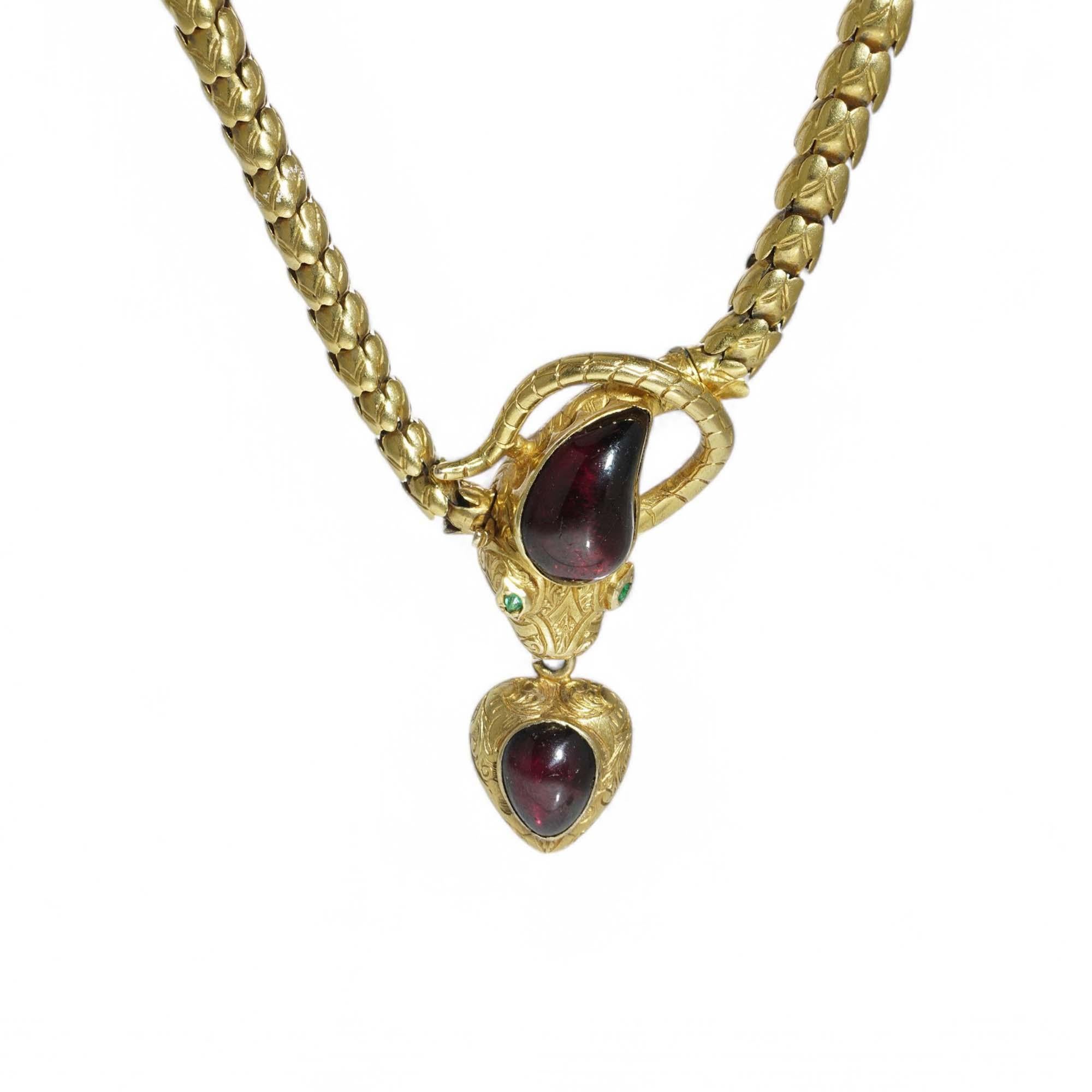 Collana vittoriana in oro 20kt con granato e smeraldo a forma di serpente in vendita 4