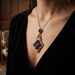 Victorian 20KT Gold Garnet and Pearl Pendant