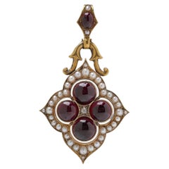 Victorian 20KT Gold Garnet and Pearl Pendant