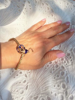 Victorian 20KT Gold Snake Bracelet with Pearls, Ruby Eyes and Blue Enamel