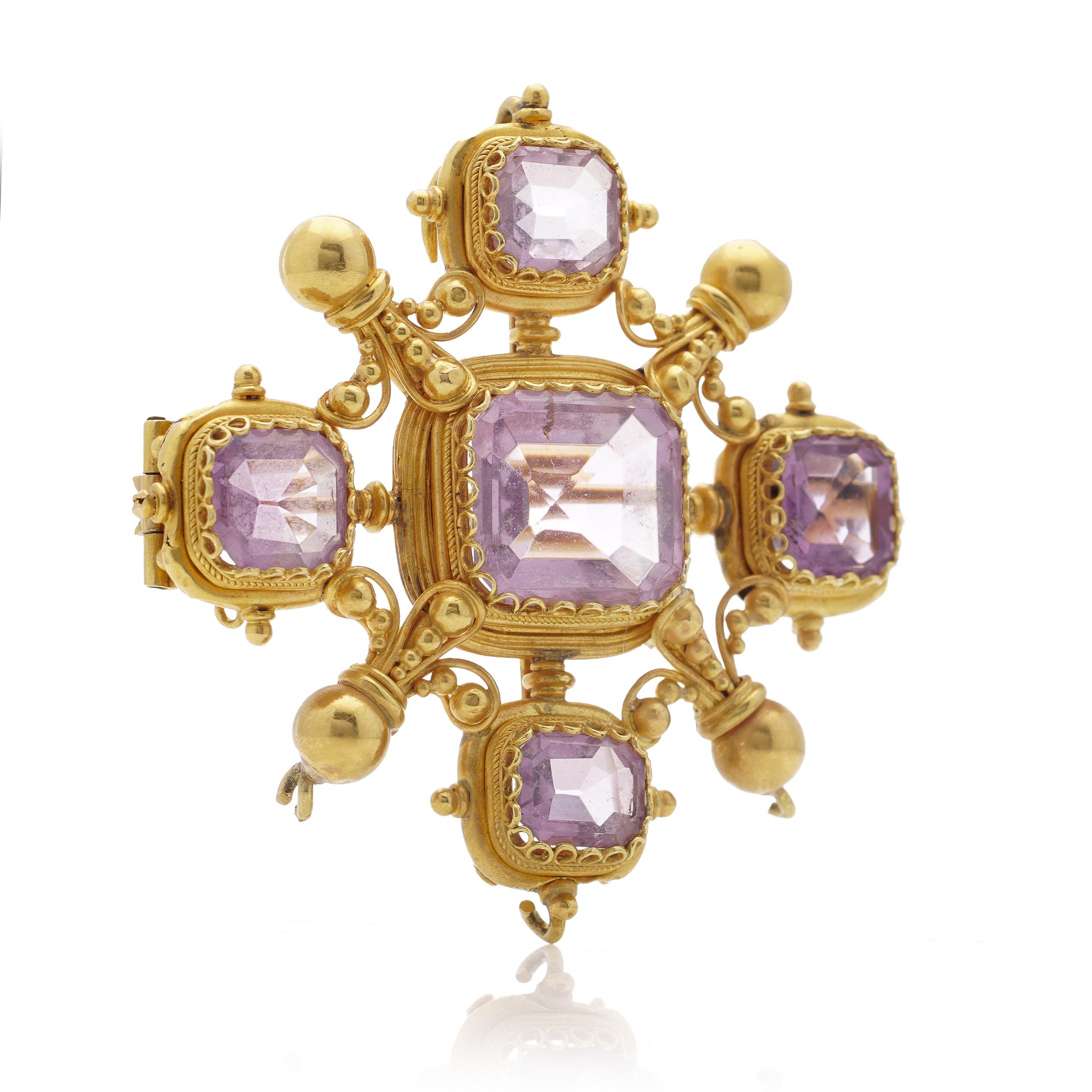 Victorian 20kt. yellow gold Granulated Amethyst 8-point Maltese cross.  In Good Condition For Sale In Braintree, GB