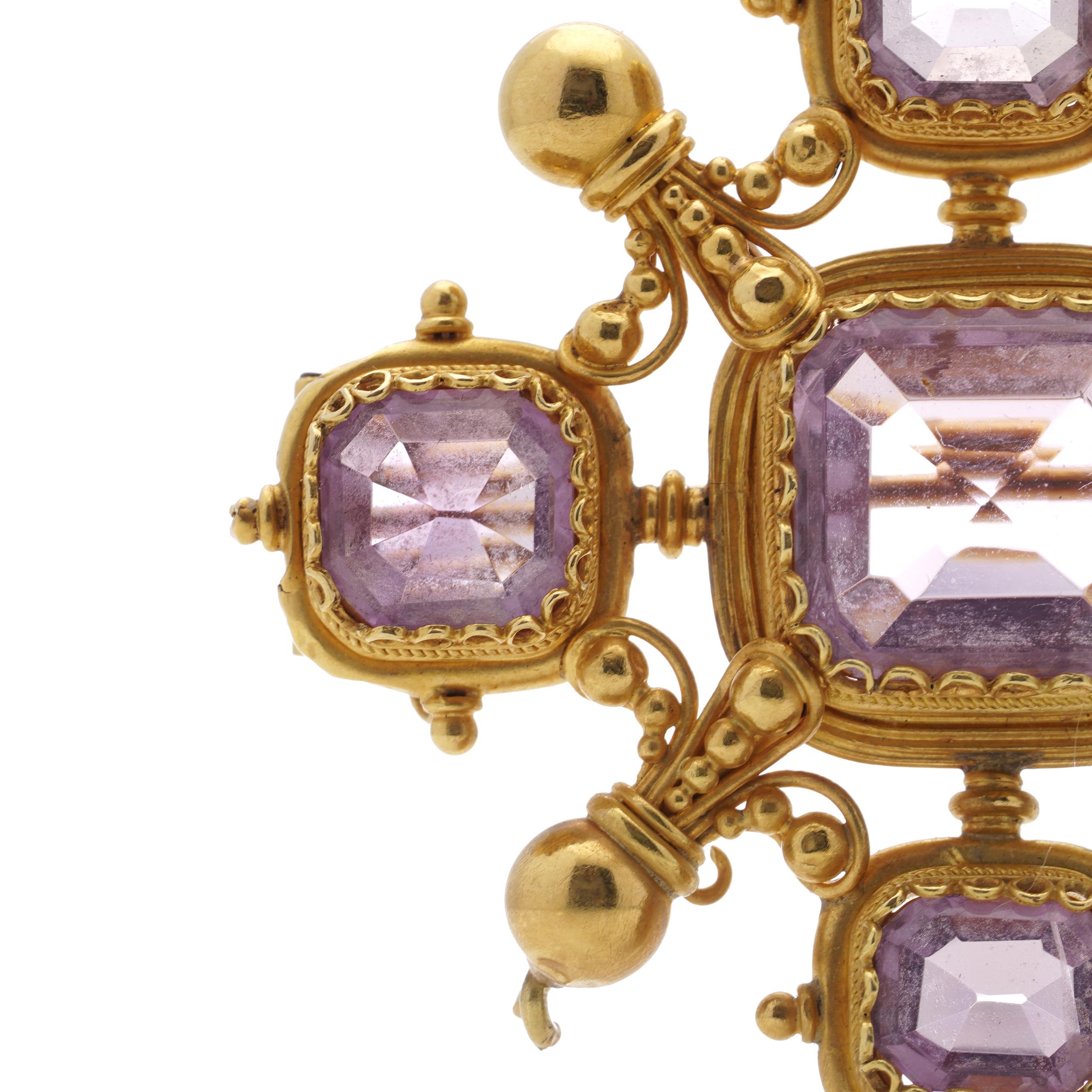 Women's or Men's Victorian 20kt. yellow gold Granulated Amethyst 8-point Maltese cross.  For Sale