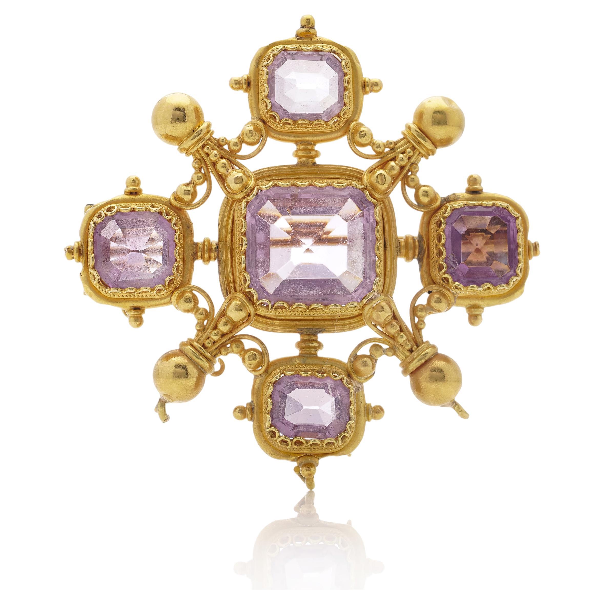 Victorian 20kt. yellow gold Granulated Amethyst 8-point Maltese cross.  For Sale