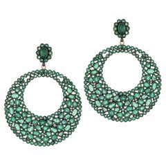 Victorian 21cttw. Emarald Circle Drop Earrings in 18k/925 Sterling Silver