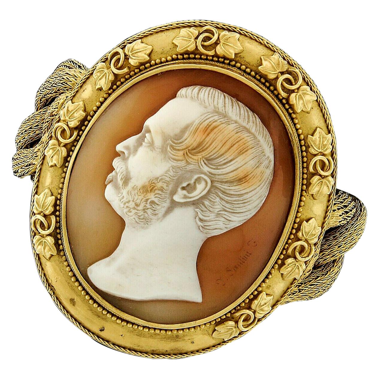 Victorian 21 Karat Gold Large Thomas Saulini Cameo Curb Mesh Link Bracelet