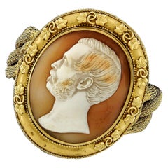 Antique Victorian 21 Karat Gold Large Thomas Saulini Cameo Curb Mesh Link Bracelet