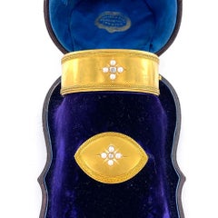 Victorian 21 Karat Yellow Gold Diamond Seed Pearl Bangle Bracelet Brooch Set