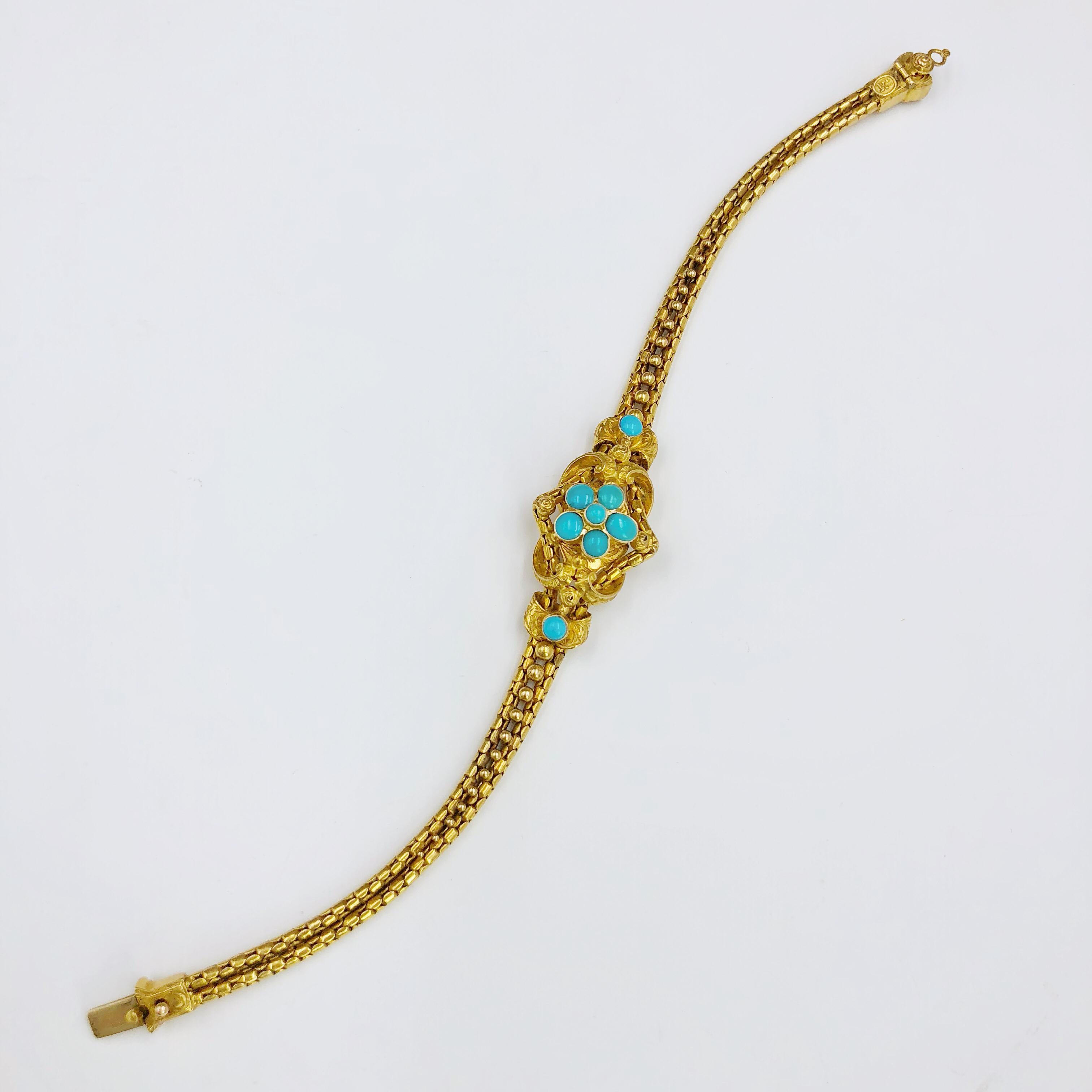 Victorian 21 Karat Yellow Gold Turquoise Bracelet In Excellent Condition In Birmingham, GB
