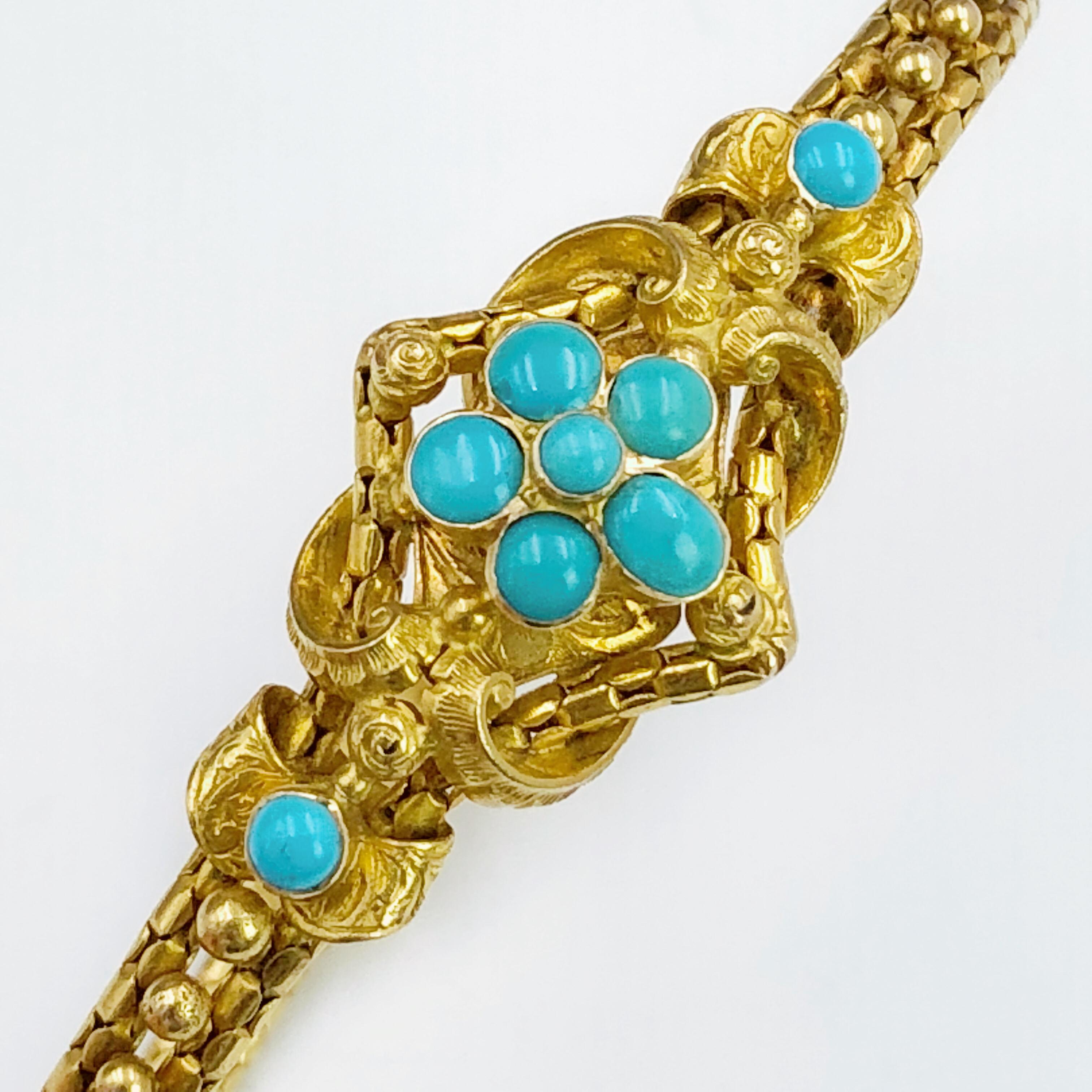 Women's Victorian 21 Karat Yellow Gold Turquoise Bracelet