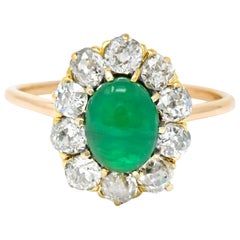 Victorian 2.10 Carat Emerald Diamond 14 Karat Gold Cluster Ring