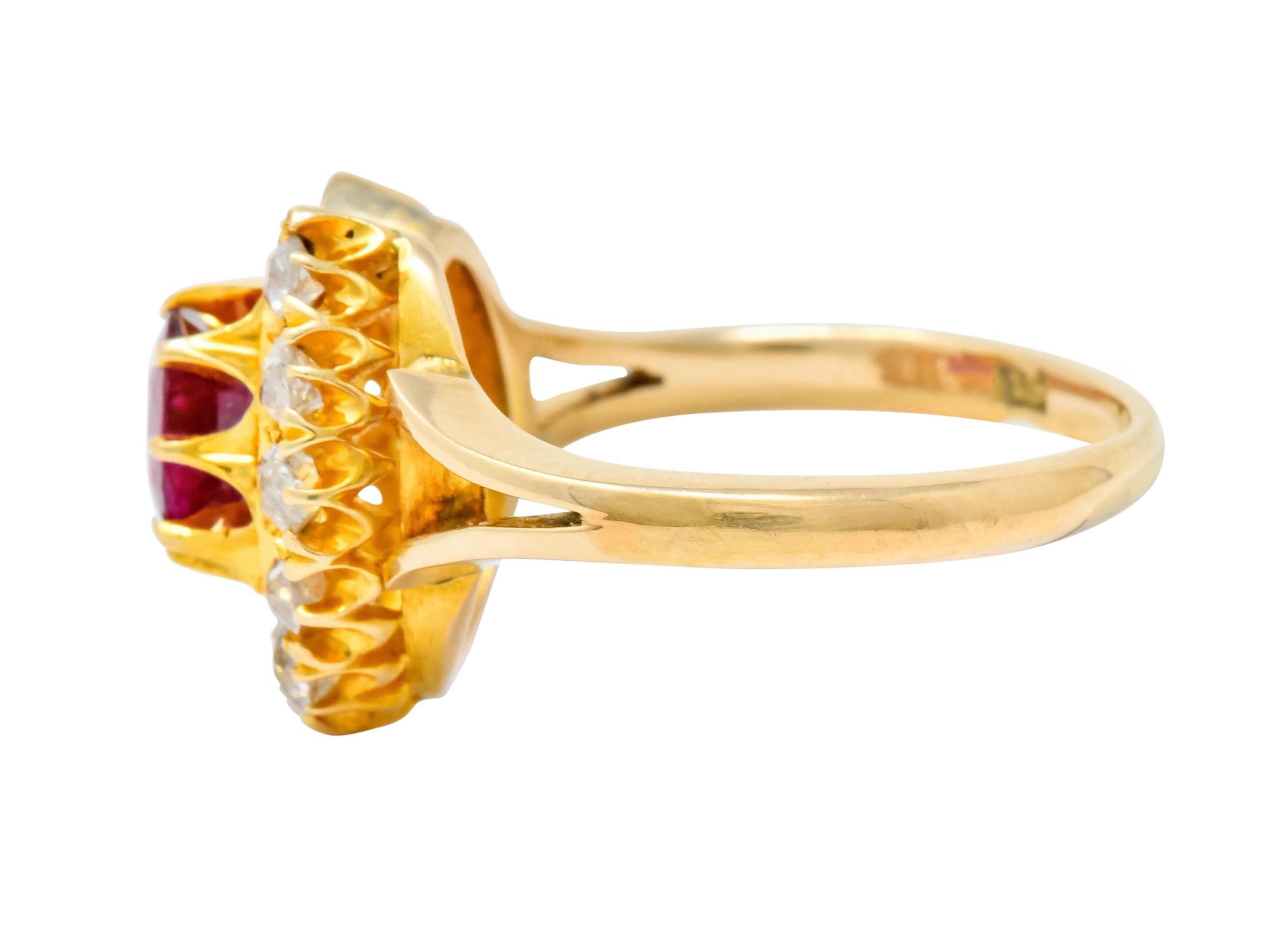Women's or Men's Victorian 2.10 Carat Ruby Diamond 15 Karat Gold Horseshoe Cluster Ring