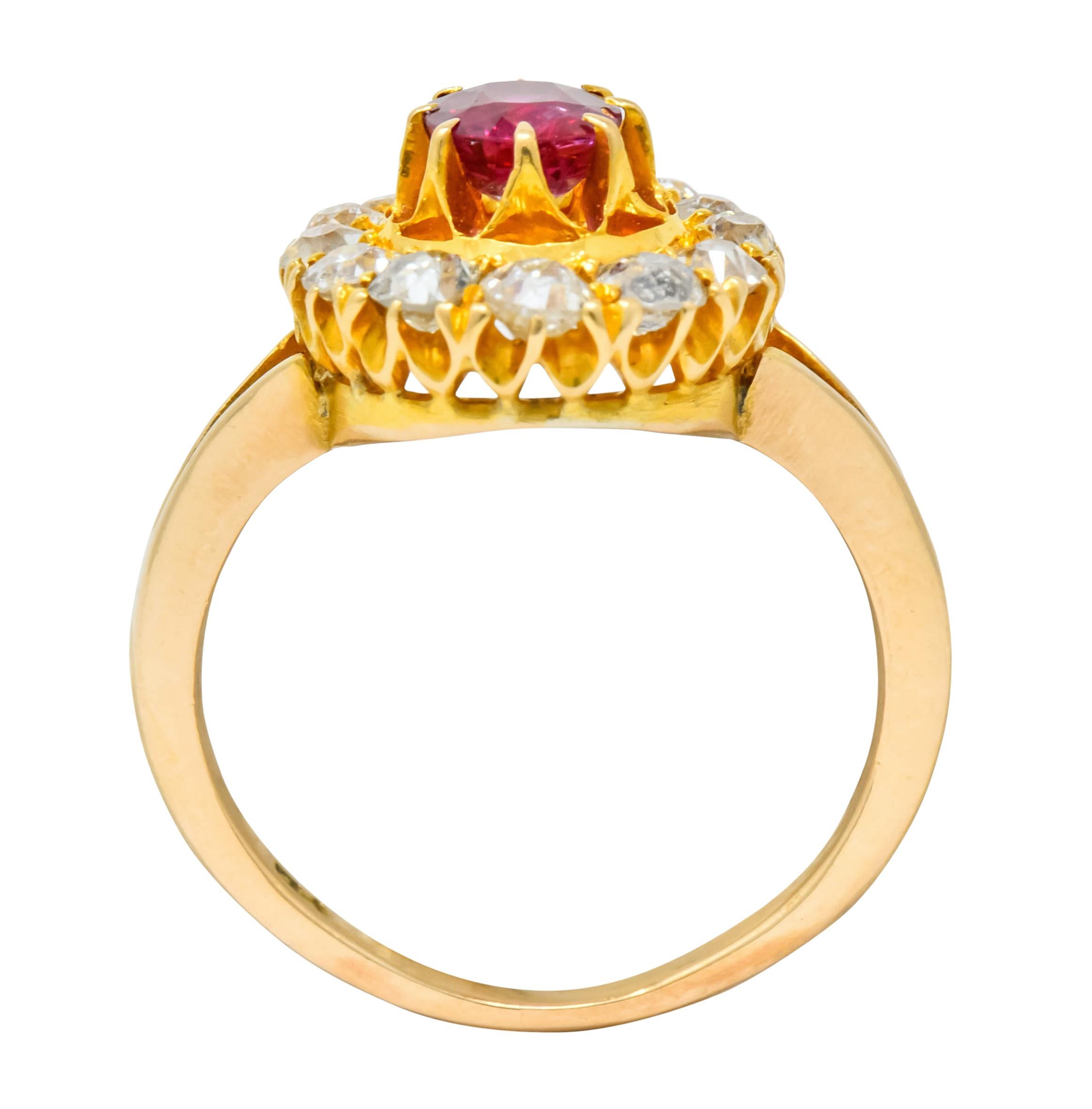 Victorian 2.10 Carat Ruby Diamond 15 Karat Gold Horseshoe Cluster Ring 2