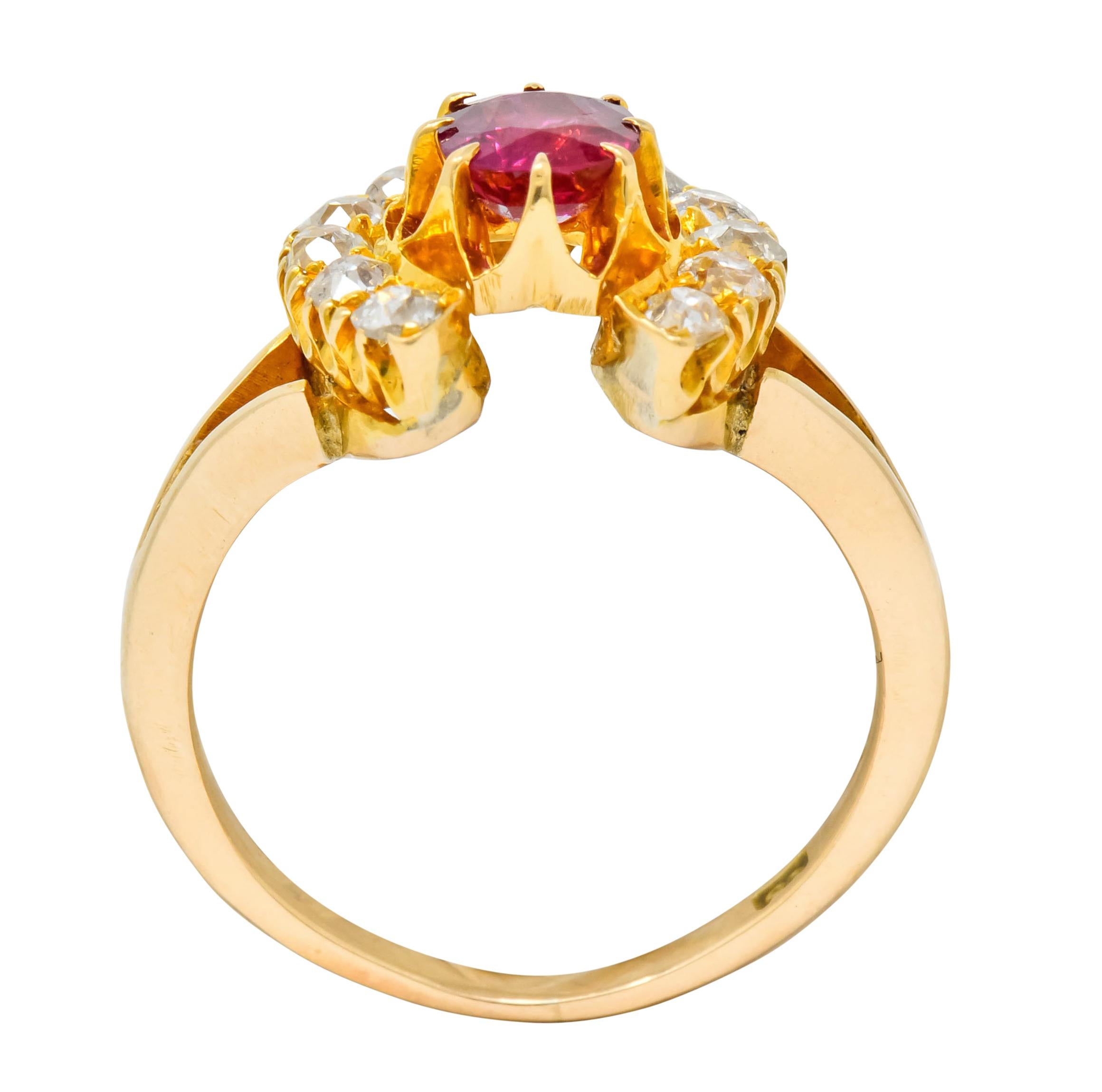 Victorian 2.10 Carat Ruby Diamond 15 Karat Gold Horseshoe Cluster Ring 3