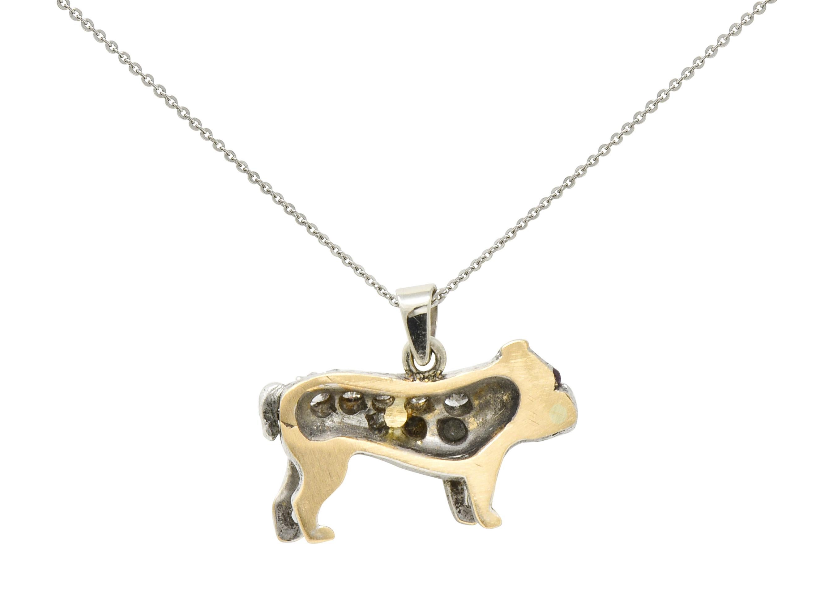 Victorian 2.10 Carat Pave Diamond Silver-Topped Gold Bulldog Pendant Necklace 2
