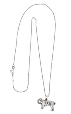 Victorian 2.10 Carat Pave Diamond Silver-Topped Gold Bulldog Pendant Necklace