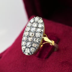 Victorian 2.10 Ct Diamond Oval Panel 18 KT Silver Ring