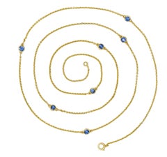 Victorian 2.10 CTW Sapphire 14 Karat Yellow Gold Antique Station Chain Necklace