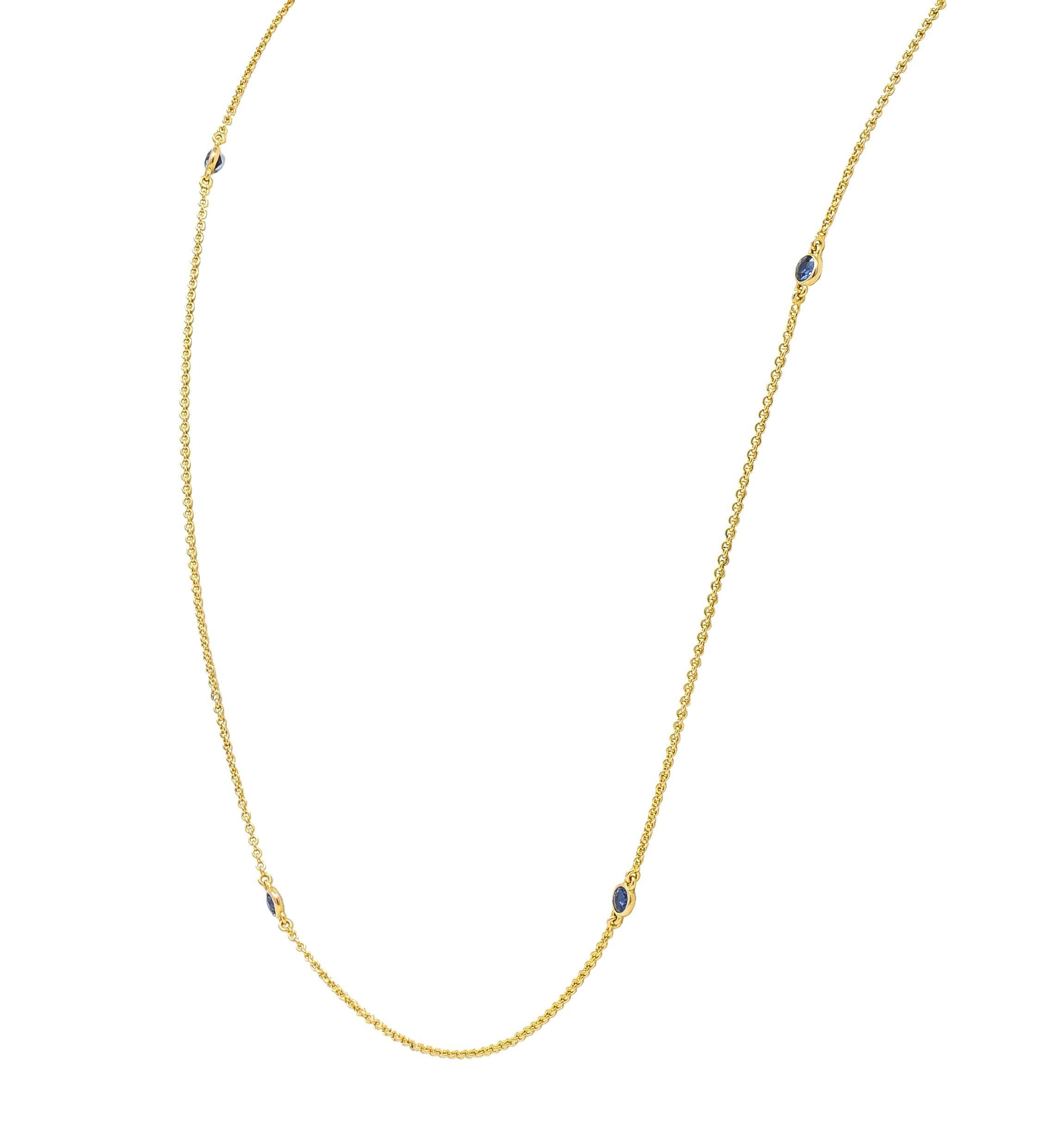 Women's or Men's Victorian 2.10 CTW Sapphire 14 Karat Yellow Gold Antique Station Chain Necklace
