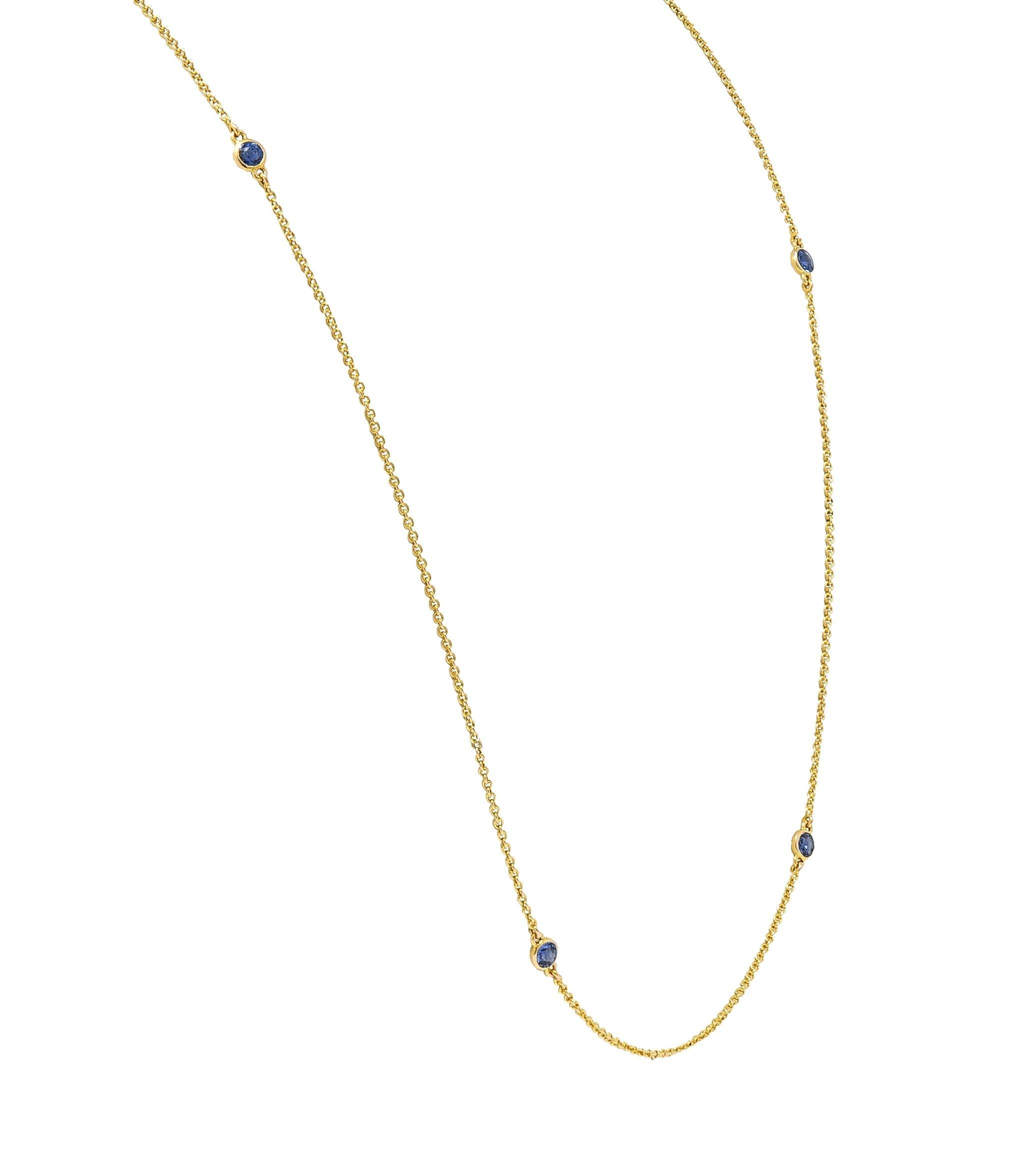 Victorian 2.10 CTW Sapphire 14 Karat Yellow Gold Antique Station Chain Necklace 1